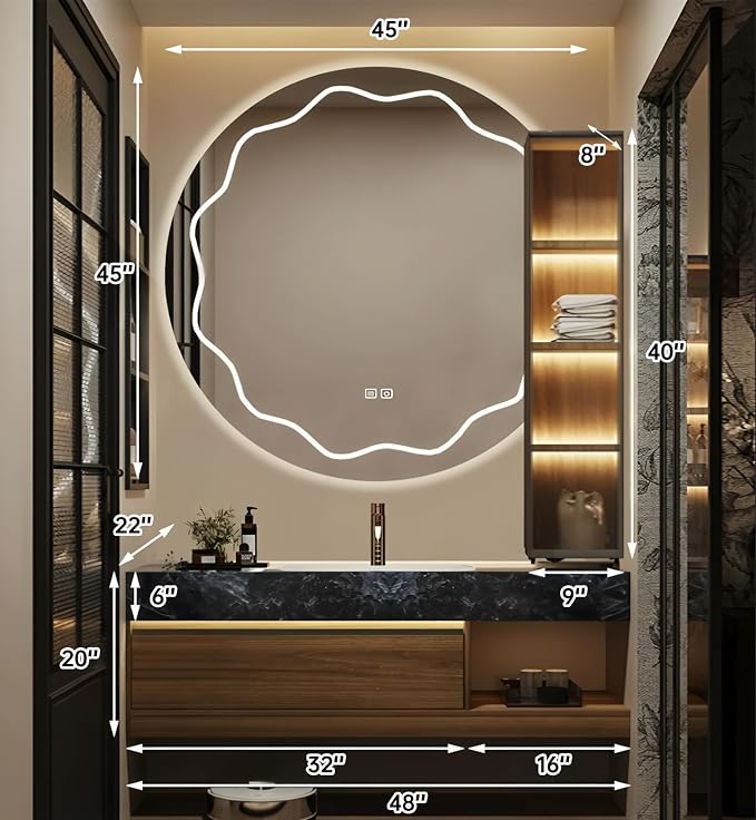 Bathroom Vanity with Sink, Modern Bathroom Vanity with LED Semi-Circle Mirror - Image 2