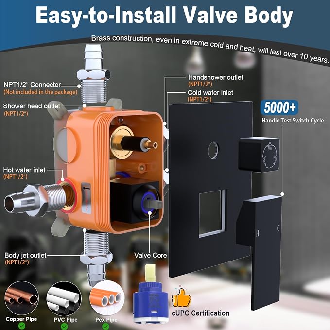 Enga Shower System with Body Jets, 12 Inch Wall Mount Rainfall Shower System - Image 8