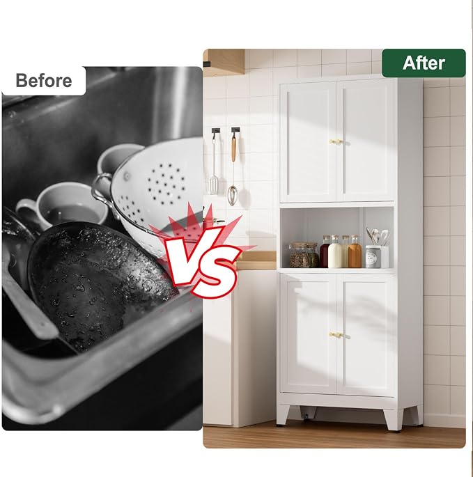 Metal Kitchen Pantry Cabinet, Freestanding Cupboards - Image 7
