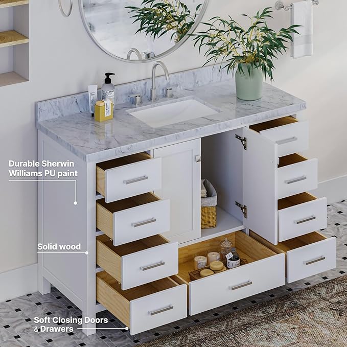 ARIEL Cambridge 55" White Bathroom Vanity - Image 3