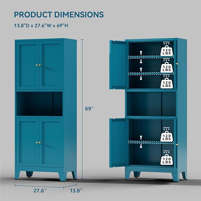 COFaR 69" Tall Modern Kitchen Pantry, Metal Storage Cabinet - Image 3