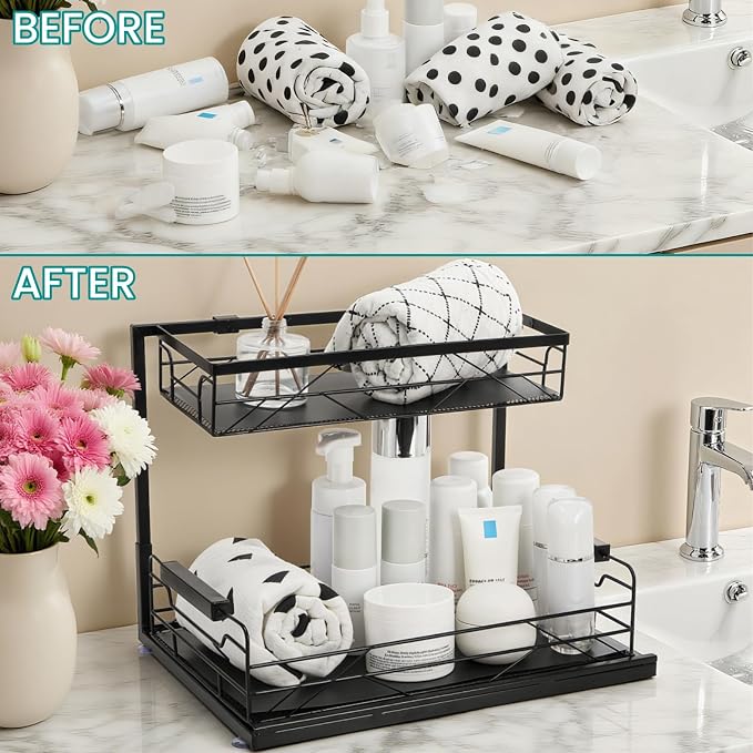 Pull Out Under Sink Organizer, 2 Tier Kitchen Cabinet Organizer - Image 7