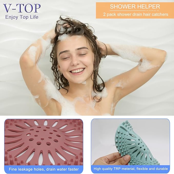 Shower Drain Hair Catcher Tub Stopper, V-TOP Drain Cover - Image 4
