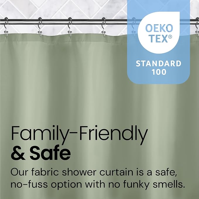 LiBa Green Shower Curtain, Water Repellent Shower Curtain, Decorative Bathroom - Image 3