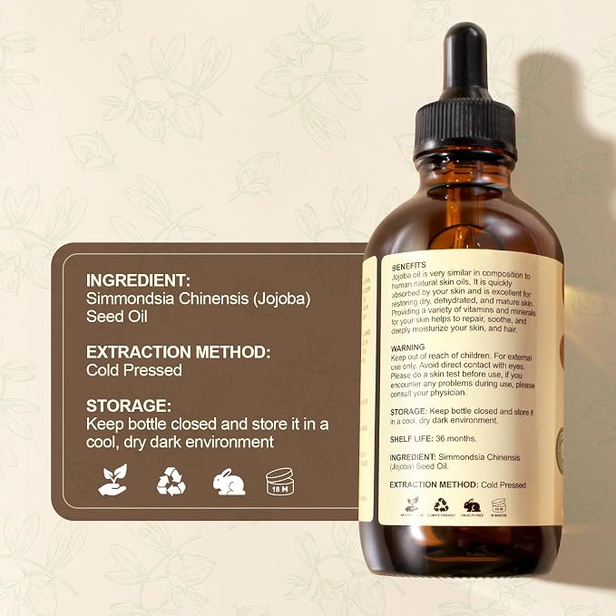 Jojoba Oil 4 fl oz EWG Verified 100% Pure Jojoba Oil Cold Pressed - Image 6