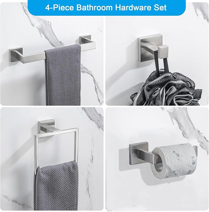 4-Piece Bathroom Hardware Set, Towel Rack Towel Holder Toilet Paper Holder - Image 3