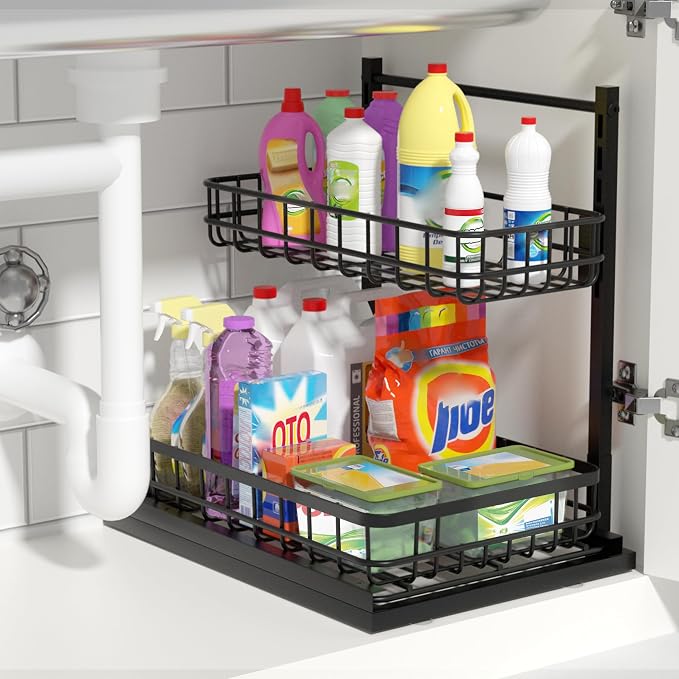Under Sink Organizer, Adjustable Height Pull-Out Kitchen Storage Organization - Image 7