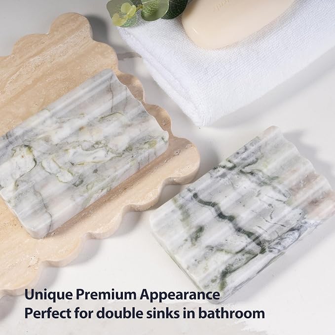 2 Pcs Soap Holder for Bathroom, Marble Soap Dish for Kitchen Countertop - Image 3