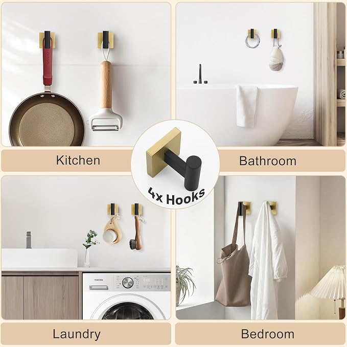 10 Pieces Black Gold Towel Bar Set, 23.6 Inch Bathroom Accessories Set SUS304 - Image 5