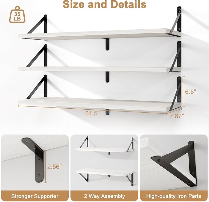 Fun Memories Floating Shelves, 32 x 8 Inches, Decorative Storage - Image 3