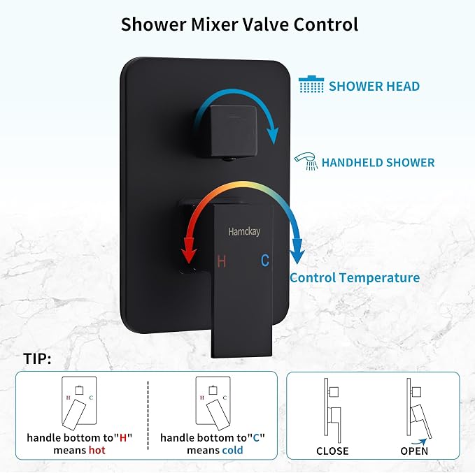 12 Inch Matte Black Shower Faucet Set - Image 6