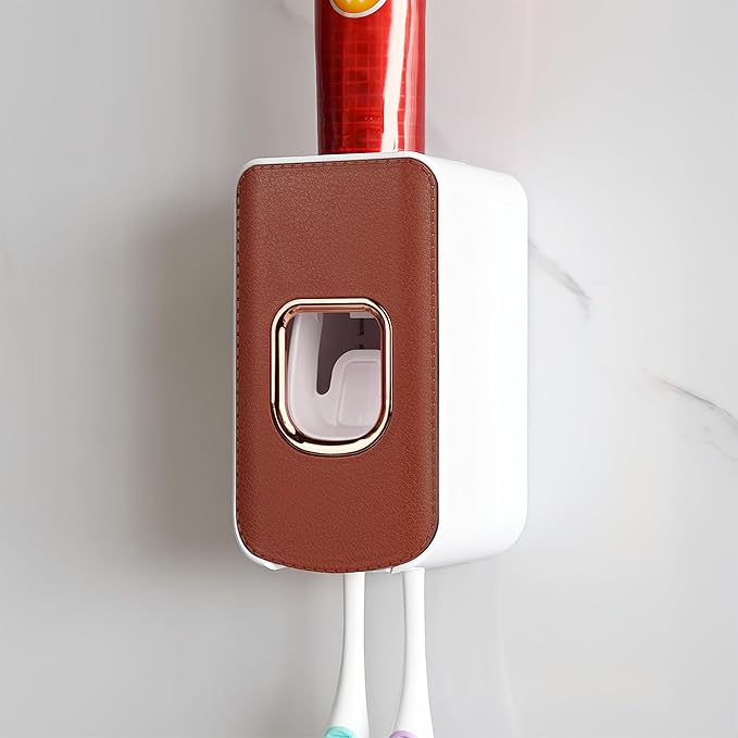 2 Slot Plastic Toothbrush Holder and Toothpaste Dispenser Wall Mounted by LUEXBOX