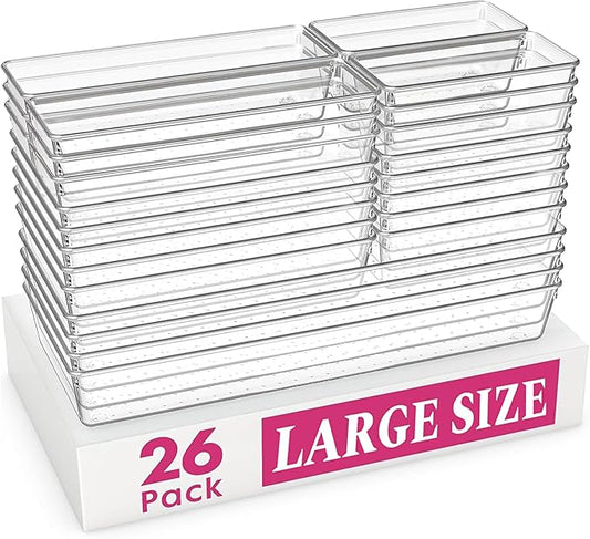 Criusia Large Drawer Organizer Bins 26 Pack | Complete 5 Size Clear Plastic by Criusia