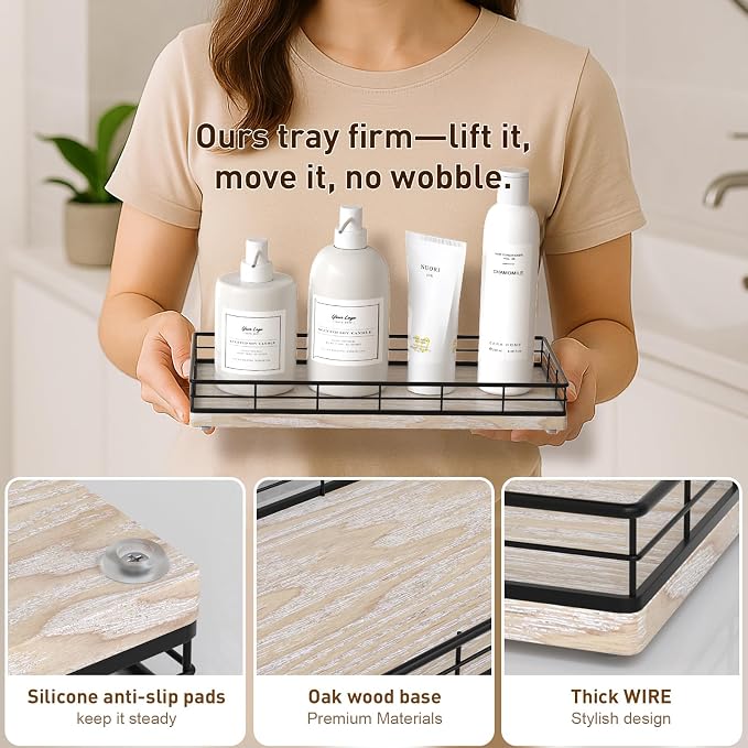 Toilet Paper Basket Organizer – Ash Wood Toilet Tank Tray - Image 5