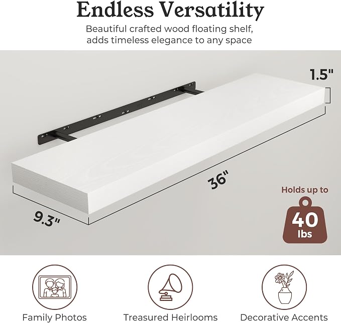 Floating Shelves for Wall, 9.3" Deep Wall Mounted Wood Shelves for Bathroom - Image 2