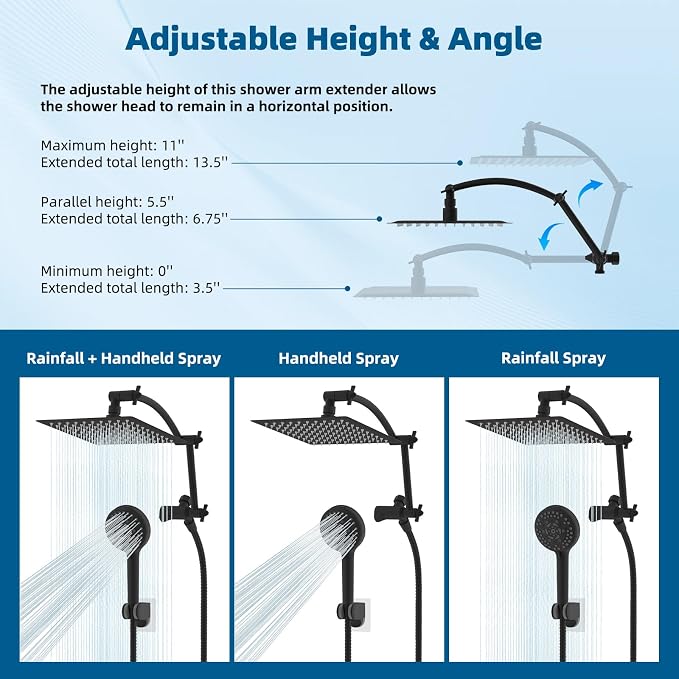 Hibbent All Metal Shower Head, 10 Sprays, Showerhead Holder, Matte Black - Image 6