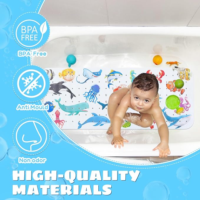 Baby Bath Mat for Tub Non Slip Kids Bathtub Mat Extra Long 40X16 Inch Toddler - Image 2