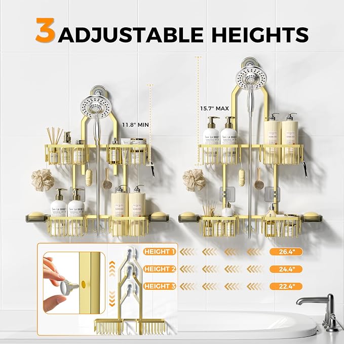 REINHARDT Aluminum Shower Caddy Hanging Adjustable Shower Caddy, Rustproof - Image 2