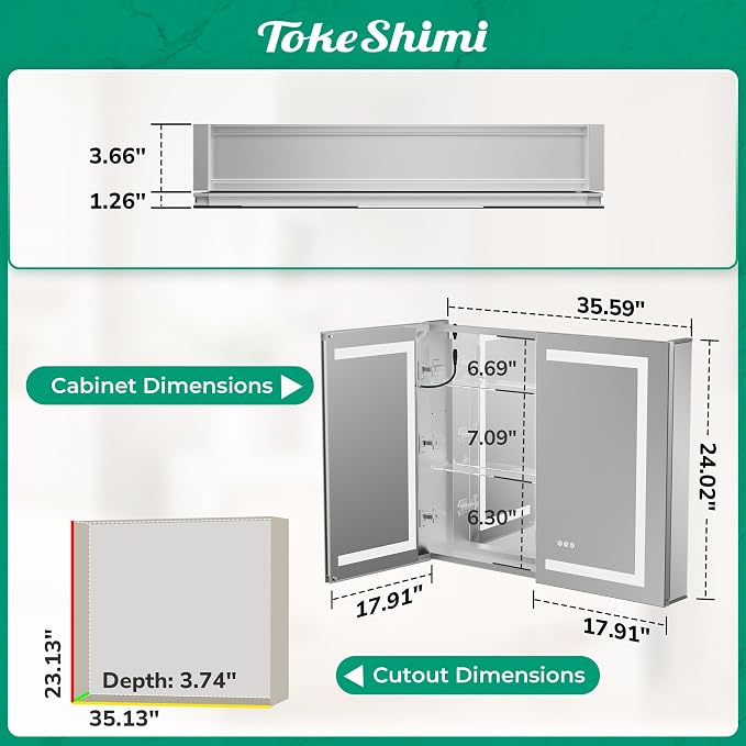 TokeShimi 36x24 Lighted Medicine Cabinet Mirror - Image 2