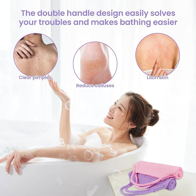 3 Pcs Double-Sided Back Exfoliator Body Scrub Towel, Exfoliating Back Scrubber - Image 5