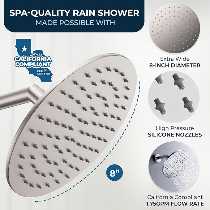 HammerHead Showers Solid Metal Round 8 Inch Rainfall Shower Head, High Flow - Image 3