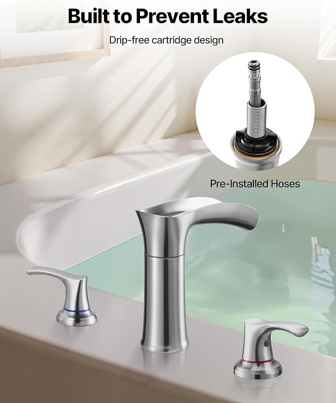 VEVOR Roman Tub Faucet, 3 Hole Waterfall Bathtub Faucet, Zinc Alloy Bath Tubs - Image 5