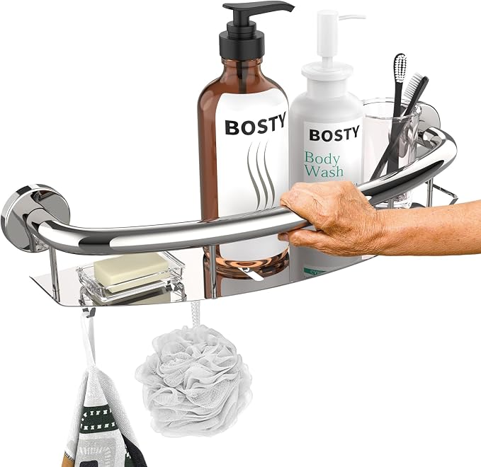 Polished Chrome Shampoo Shelf Grab Bar 18 Inch, Zepolu Stainless Steel 2-in-1 by Zepolu