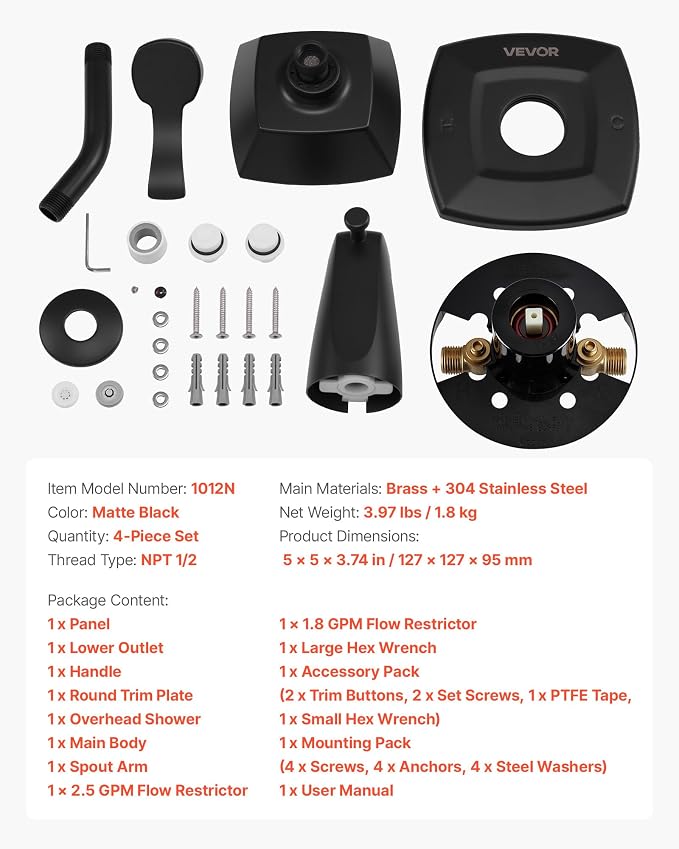 VEVOR Tub and Shower Faucet Set, Complete - Image 7