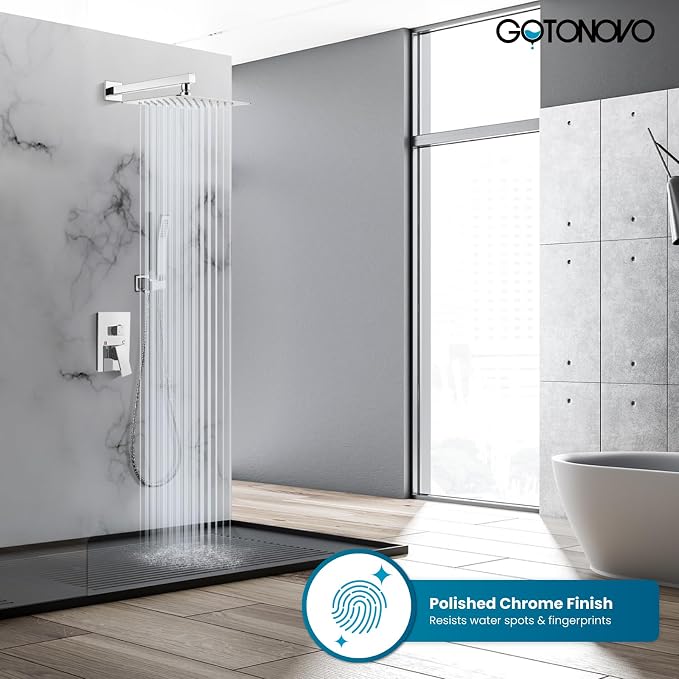 gotonovo Rainfall Bathroom Shower System Rain Shower Head and Handle Set Wall - Image 2