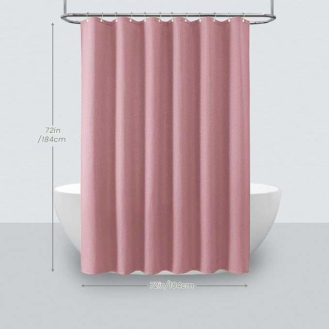 Inhousolu Fabric Shower Curtain Waffle Weave, 230 GSM Heavy Duty, Weighted Hem - Image 6