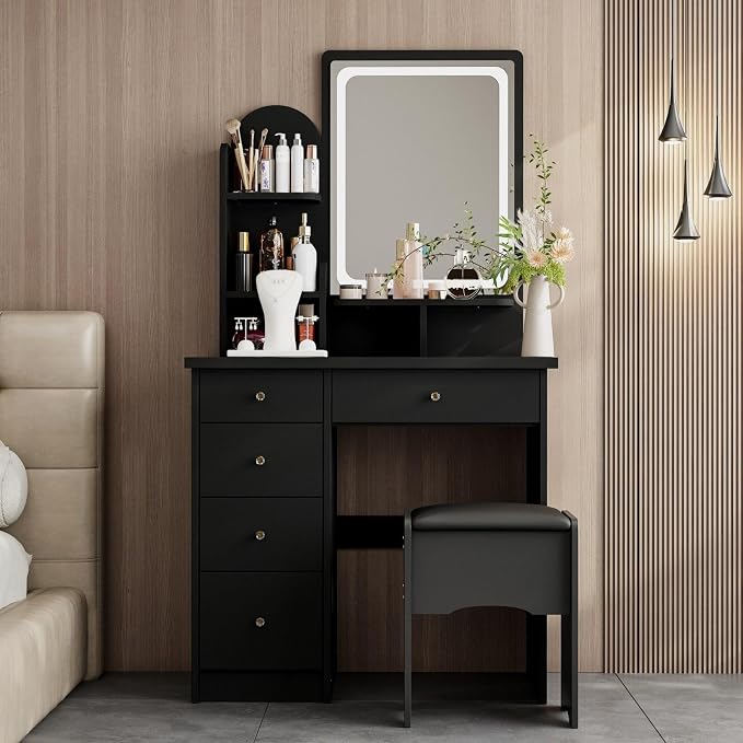FUFU&GAGA Vanity Set with Rectangular Mirror, Makeup Vanity Dressing Table with by FUFUGAGA