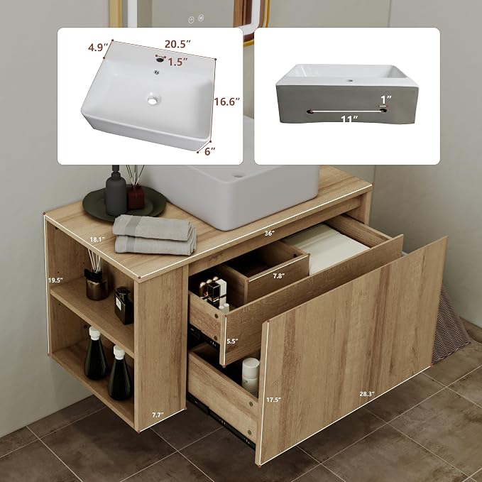 Bathroom Vanity, Natural Color Wall-Mounted Bathroom Vanity - Image 2