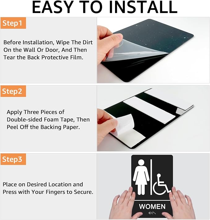 GicnKeuz ADA Braille Man and Women Bathroom Signs, 9 x 6 Inches Restroom Signs - Image 5