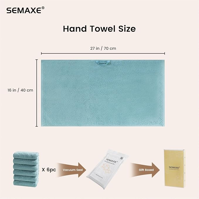 SEMAXE 6-Pack Blue Hand Towels - Image 2