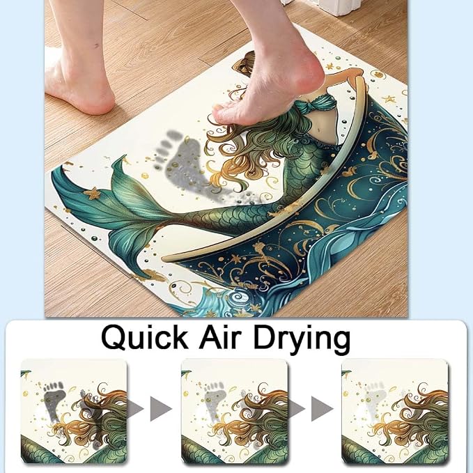 Bath Mat Rug, Beautiful Mermaid Non Slip Quick Dry Super Absorbent Thin - Image 4