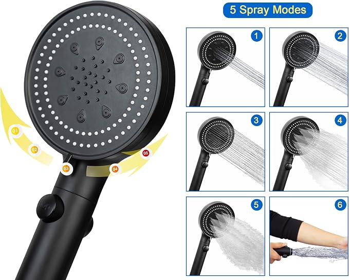High Pressure Handheld Shower 5-Settings、Leakproof Extra Long 78 Inch Stainless - Image 2