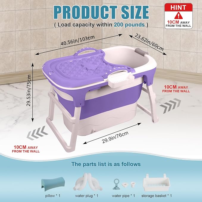 Portable Bathtub, 39 inch Portable Folding Bathtub - Image 2