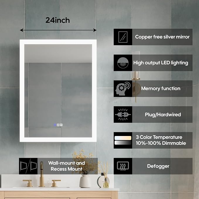WELLFOR 24 x 32 Inch LED Medicine Cabinet - Image 6