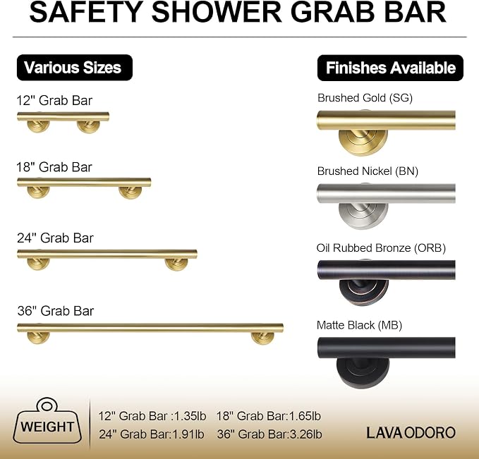 Lava Odoro Shower Grab Bar, Modern Stainless Steel Handicap Grab Bar - Image 4