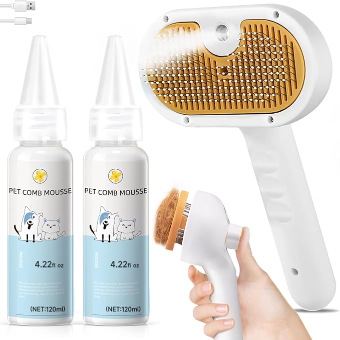 Pet Steam Brush for Dog & Cat – 3-in-1 Spray Hair Removal Comb – Steam for by FASHIONARI