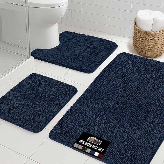 GORILLA GRIP Bathroom Rug Sets 3 Piece, Bath Mat Set and Oval Toilet Base by GorillaGrip