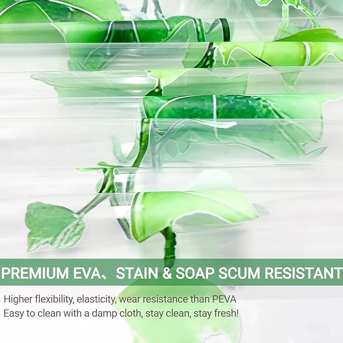 Clear Green Ivy Leaves Shower Curtain Liner, Transparent Plastic Nature Green - Image 4