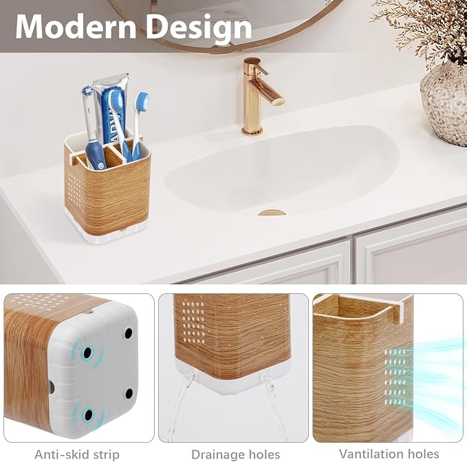 Boperzi Toothbrush Holders for Bathrooms Organizer Countertop, Detachable - Image 3