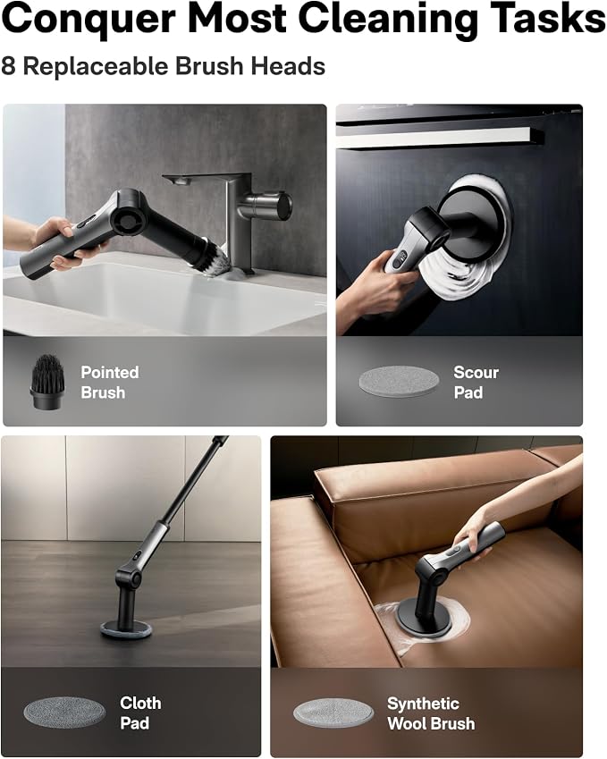 HOTO Flexi™ Cordless Electric Spin Scrubber, Adjustable Angle, Extendable Handle - Image 5