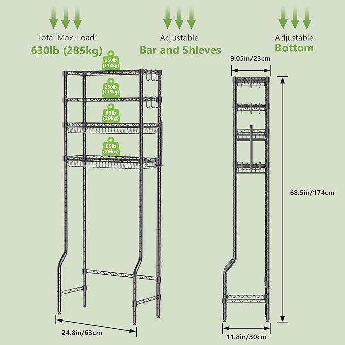 4-Tier Over The Toilet Storage, Bathroom Shelves - Image 3