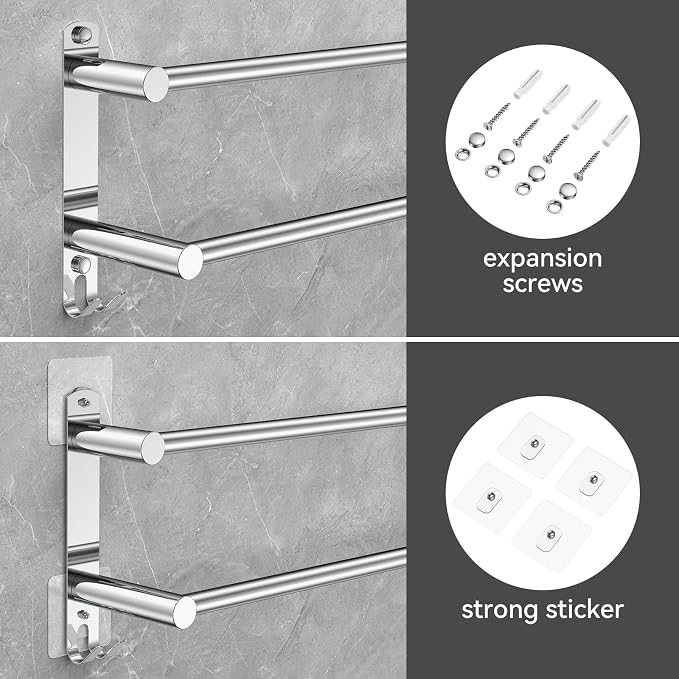 Adjustable Towel Bar for Bathroom Wall Mount17-30.7inch Adhesive Shower Towel - Image 6