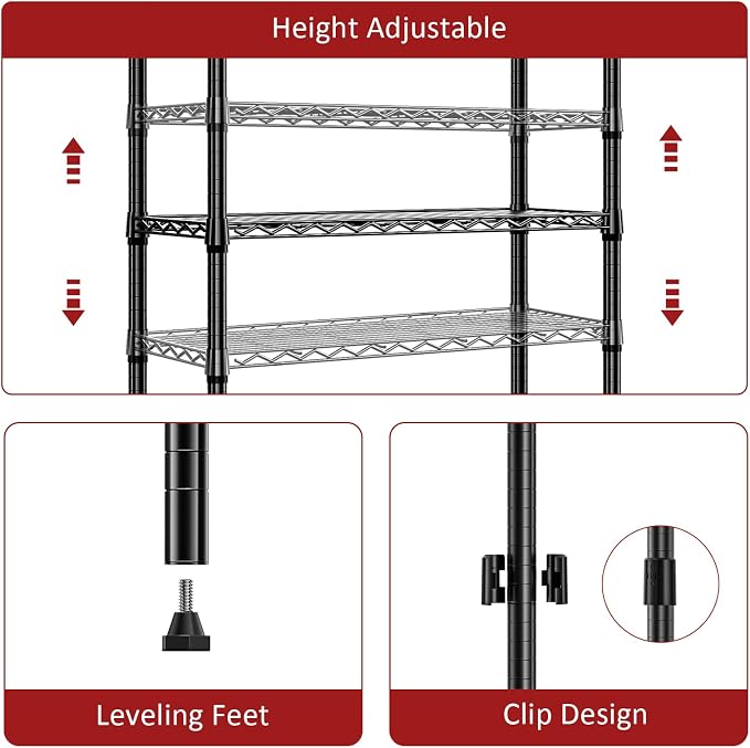 IZEUK 4 Tier Steel Storage Shelves, Heavy Duty Metal Shelf Wire Shelving Rack - Image 4