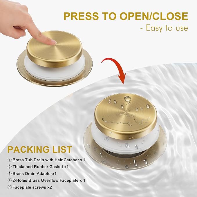 Champagne Bronze Bathtub Drain Stopper and Overflow Kit, Solid Brass Tip-Toe - Image 5