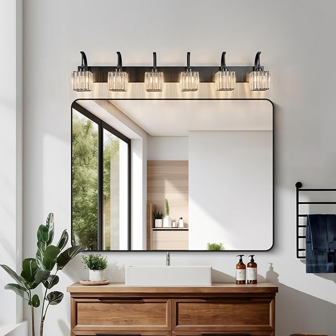 Crystal Vanity Lights 6-Light Black Bathroom Vanity Lights Modern Crystal - Image 2