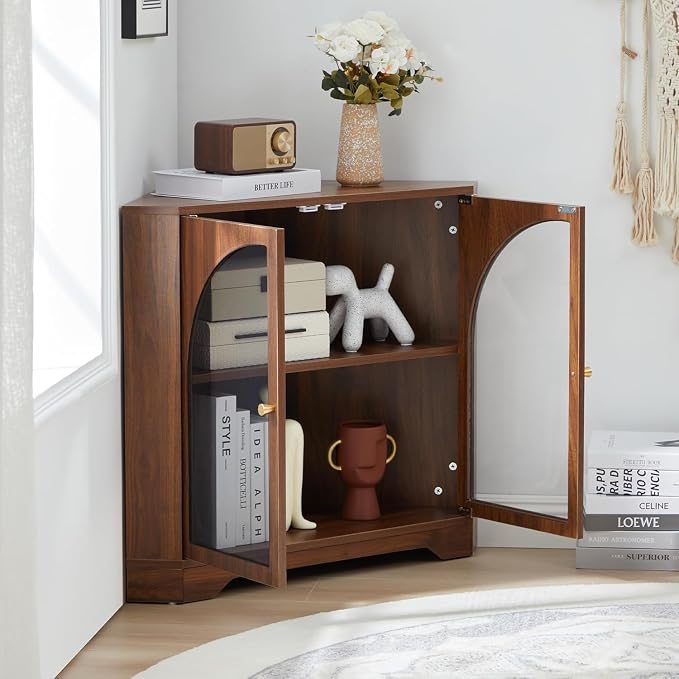 AVZEAR Modern Corner Cabinet, Mid Century Curved Corner Storage Shelf - Image 6